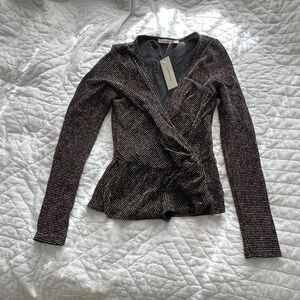NWT Francesca’s Long Sleeve Wrap V-Neck Top glitter Embellished Size XS